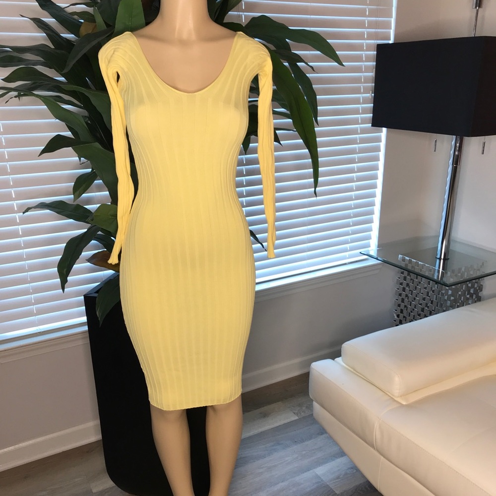 Yellow Ribbed body con dress